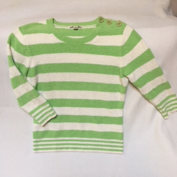 Banana Republic Sweaters - Green and white Striped Sweater, 3/4 sleeve